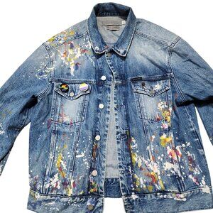 Calvin Klein Jeans Custom Splatter Paint Denim Jacket L Premium Italian Fabric